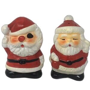 Santa Claus Salt Pepper Shakers VTG 70s Ceramic Taiwan Christmas NEW OLD STOCK